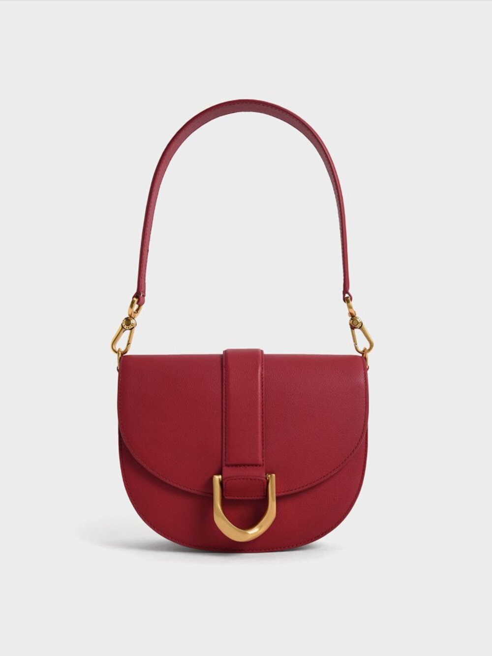 Red Leather Saddle Bag with Gold Hardware
